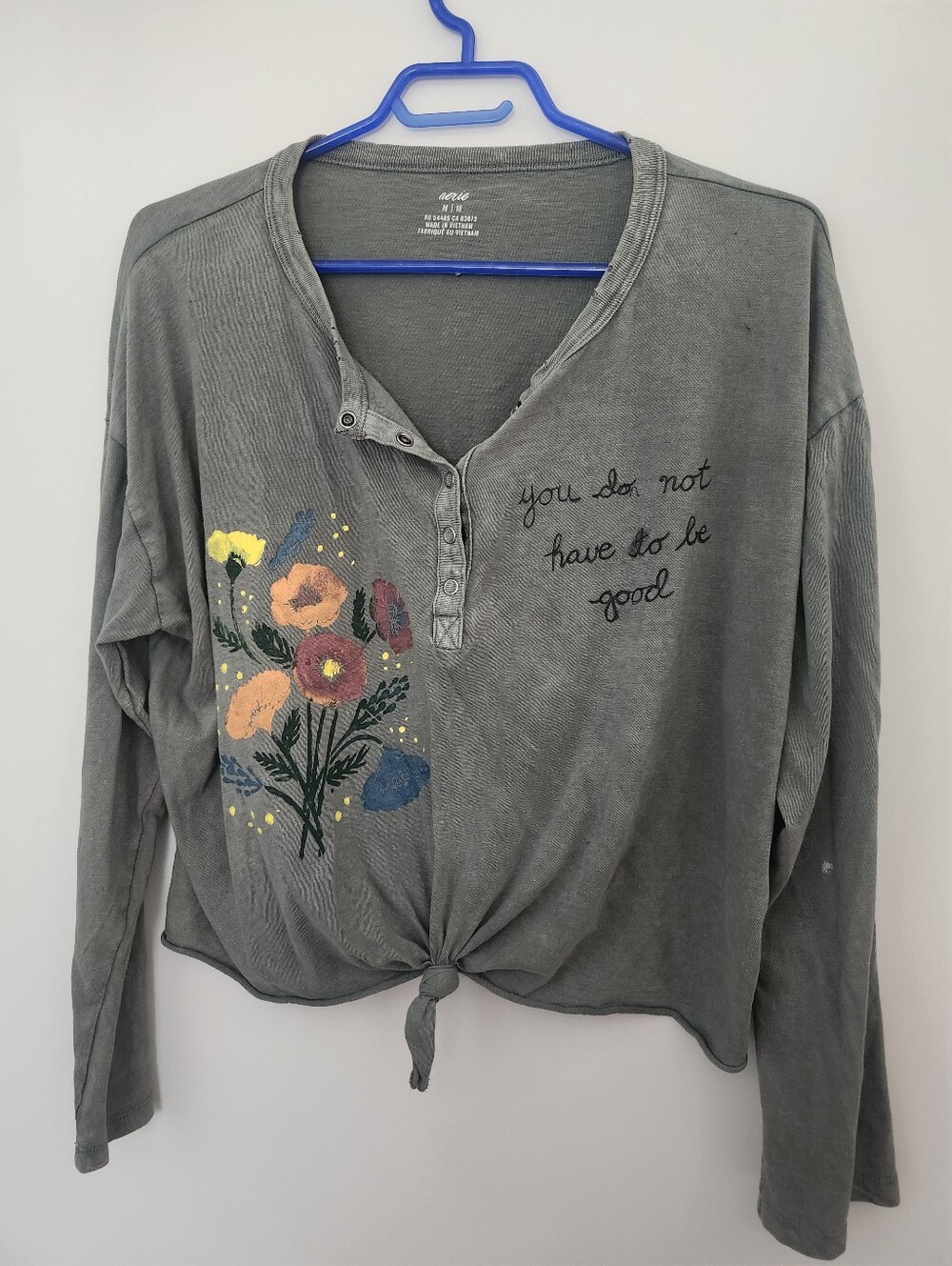 Aerie Distressed Green Crop Top – Size M | Mary Oliver “Wild Geese” Wildflowers